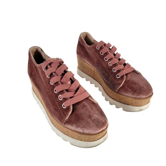 STEVE MADDEN Pink KORRIE Velour Cork Chunky Heel Lace Up Shoes Women Size 5.5 - Picture 2 of 11